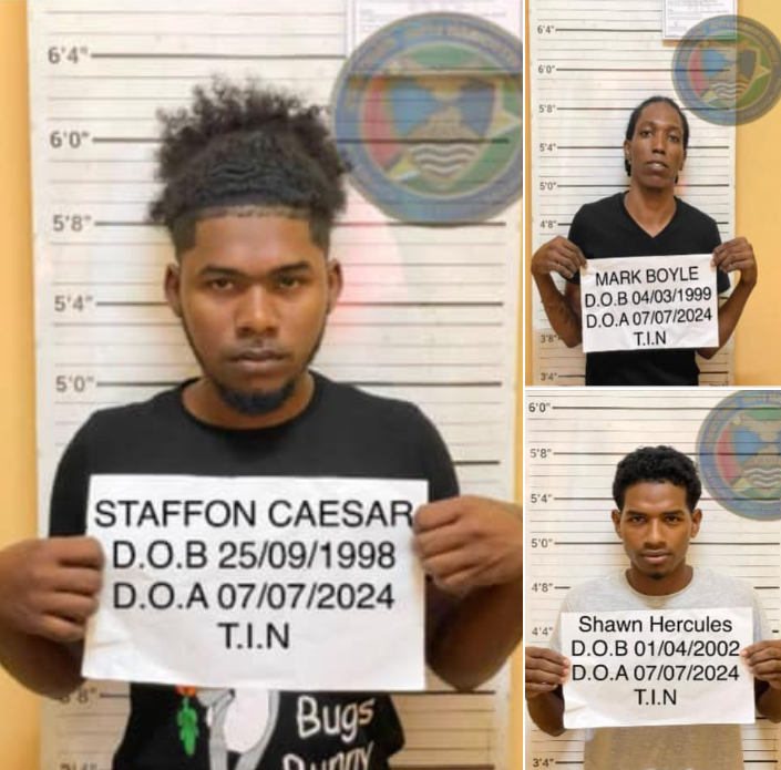 TRIAL UPDATE-On July 10th, 2024, Shawn Hercules, Staffon Caesar, and Mark Boyles appeared in court for a narcotic trafficking charge, pleading not guilty and being remanded to prison.
