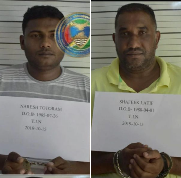CONVICTION - Shafeek Latiff and Naresh Totoram were found guilty of trafficking 42.844 kg of cannabis in May 2024, sentenced to three years in prison and a fine of GY$38,541,600 each.