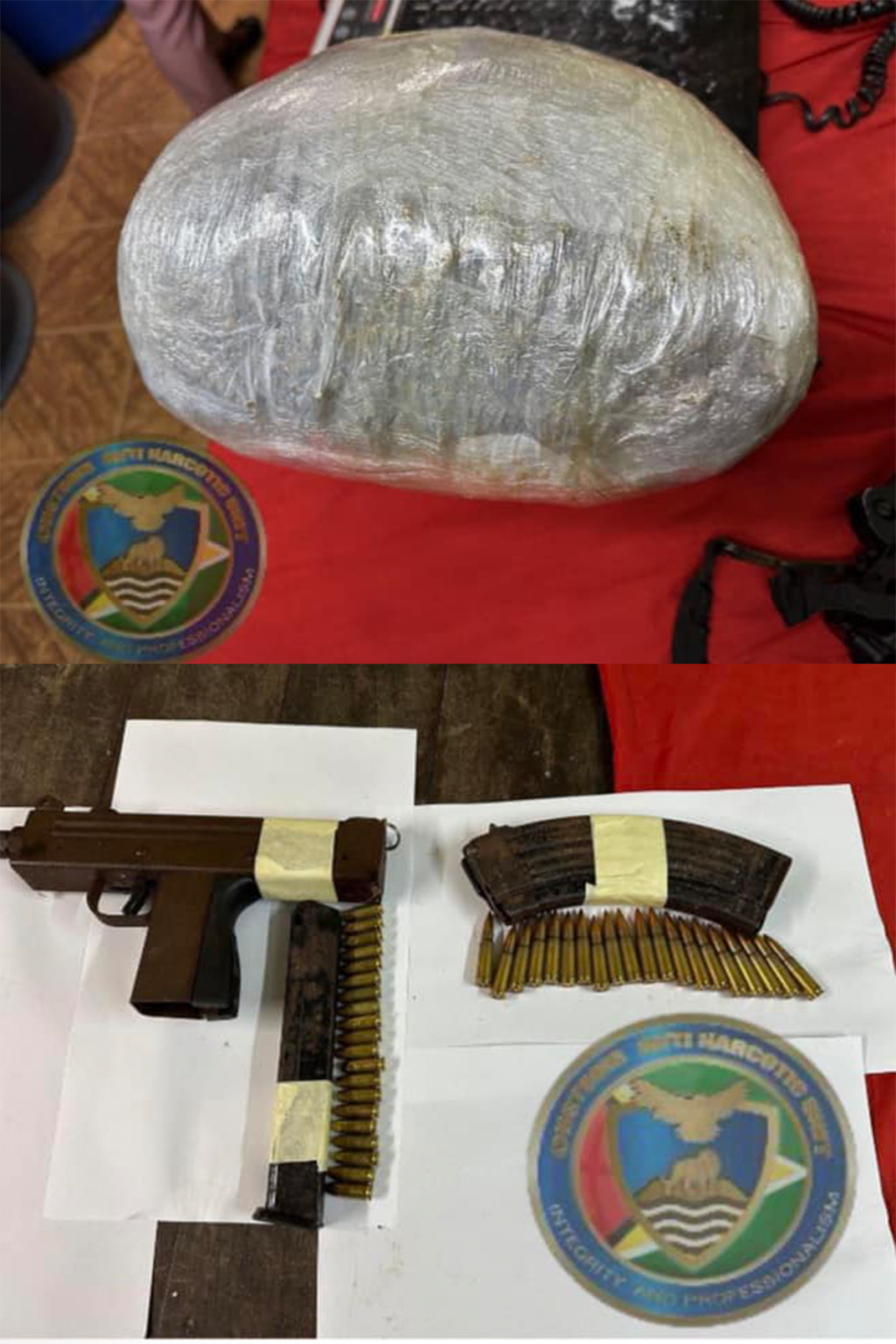 On 29th April 2024, CANU Officers discovered a 9mm sub-machine gun, AK-47 magazine, and a parcel containing suspected cannabis. The firearm, ammunition, and narcotic were taken to CANU's headquarters.  The suspected cannabis tested positive for cannabis and weighed 2.494 kgs. Investigations are ongoing.