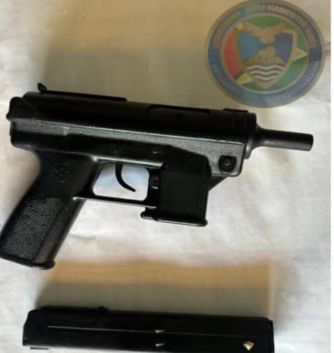 On September 9th, 2024, CANU Officers conducted an operation at Lot 73 Stewartville, West Coast Demerara, resulting in the discovery of a 9mm submachine gun and four individuals arrested, who are currently in custody for investigation.